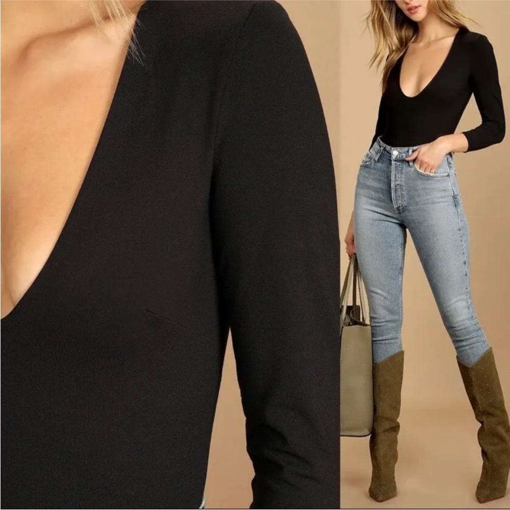 Free People Intimately V Neck Close Call Duo Bodysuit Top Black - Picture 6 of 11